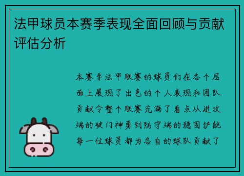 法甲球员本赛季表现全面回顾与贡献评估分析